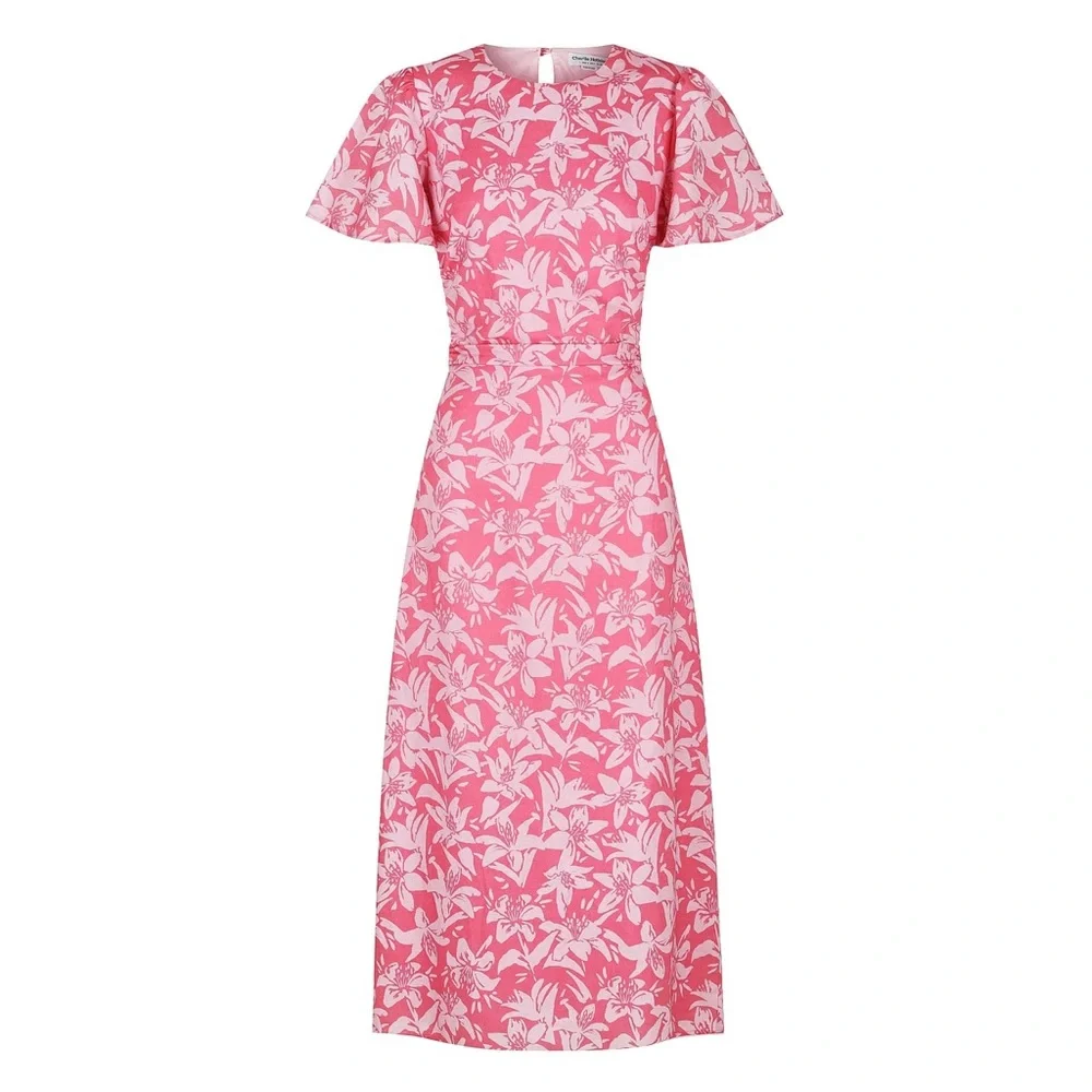 NEW Charlie Holiday "Harlow" Linen Floral Dress w/ Flutter Sleeves & Open Back - Picture 8 of 11